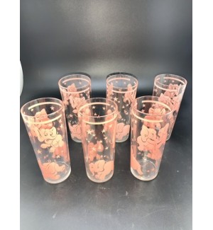 Six Vintage Dancing Pink Elephants Collins Glasses