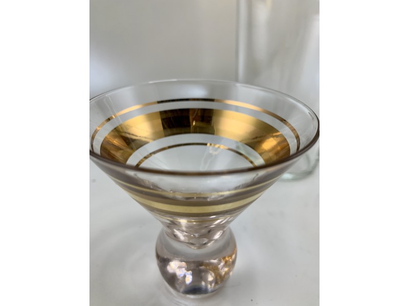 Vintage Gold Banded Glass Martini Cocktail Shaker