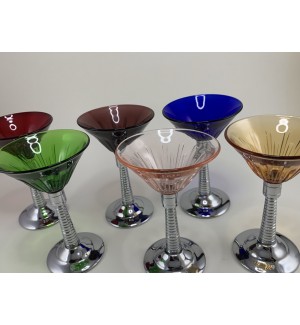 Six Colorful Cocktail Martini Glasses with Chrome Stems