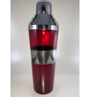 Ruby Glass Silver Banded Beehive Top Cocktail Shaker