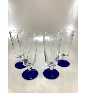 Beautiful Cut Glass Cobalt Stemmed Four Glass Set