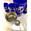 Cobalt Blue Cocktail Shaker Set with Equestrian Fox Hunt Chase Scene in Sterling