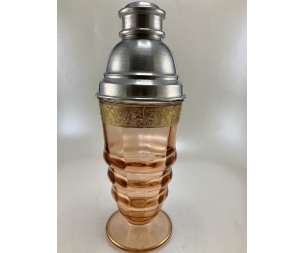 Vintage Pink and Gold Footed Paden City Cocktail Shaker