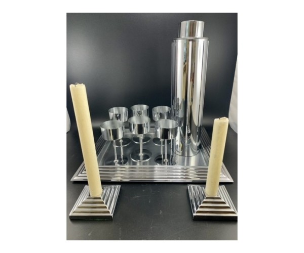 Revere Manhattan Cocktail Shaker set with some original boxes by Bel Geddes