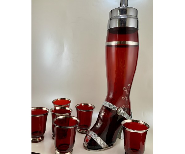 Ruby Glass Lady's  Leg Cocktail Shaker set