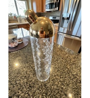 1930’s Fostoria Brass Dome Topped Floral Etched Cocktail Shaker