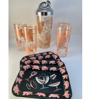 Vintage Dancing Pink Elephants and Cocktail Recipes Cocktail Shaker set