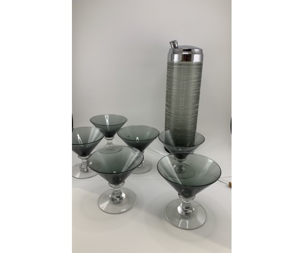 Imperial Glass Co. Spun Cocktail Shaker set Smoked Glass