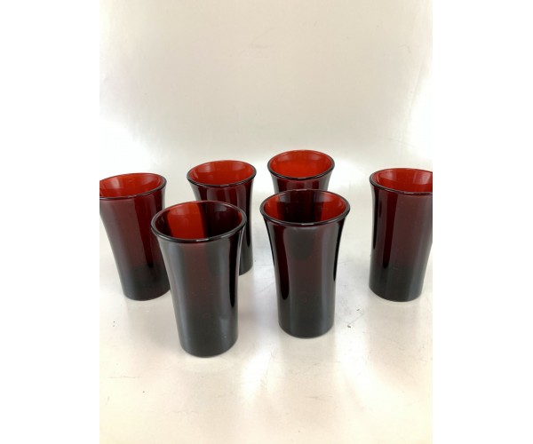 Six Deep, Dark, Ruby Red Mini Cocktail Glasses